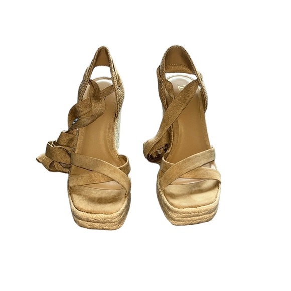 ZARA Lace Up Wedge Sandals Sandy Brown Size 38 NWOT - Picture 3 of 10